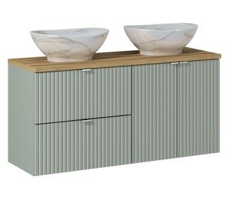 Comad Závěsná skříňka Line Reed Green Pati s deskou a umyvadly 120 cm zelená/dub evoke