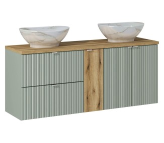 Comad Závěsná skříňka Line Reed Green Pati s deskou a umyvadly 140 cm zelená/dub coast evoke
