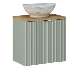 Comad Závěsná skříňka Line Reed Green s deskou a umyvadlem 60 cm zelená/dub evoke