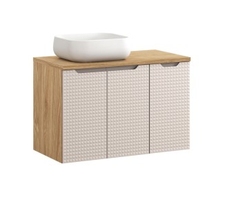 Comad Závěsná skříňka Luxor Beige s deskou a umyvadlem 90 cm béžová/dub olejovaný