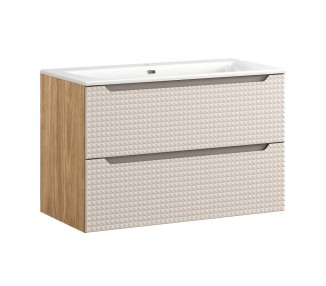 Comad Závěsná skříňka Luxor Beige se zápustným umyvadlem 90 cm béžová/dub olejovaný
