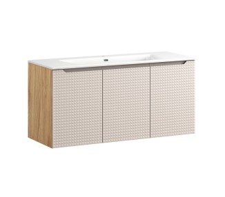 Comad Závěsná skříňka Luxor Beige Sky se zápustným umyvadlem 120 cm béžová/dub olejovaný