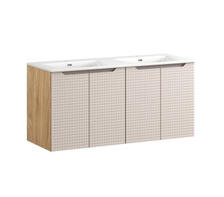 Comad Závěsná skříňka Luxor Beige Sky se zápustnými umyvadly 120 cm béžová/dub olejovaný