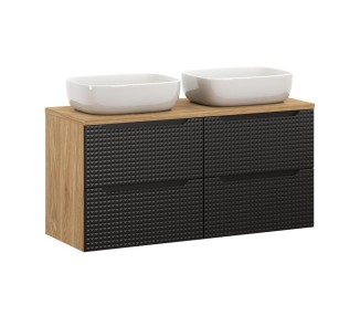 Comad Závěsná skříňka Luxor Black s deskou a umyvadly 120 cm černá/dub olejovaný