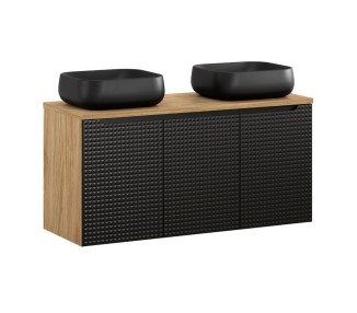 Comad Závěsná skříňka Luxor Black s deskou a umyvadly 120 cm dub olejovaný/černá