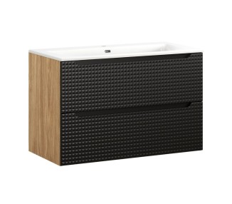Comad Závěsná skříňka Luxor Black se zápustným umyvadlem 90 cm černá/dub olejovaný
