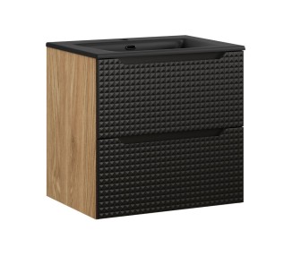 Comad Závěsná skříňka Luxor Black Sky I se zápustným umyvadlem 60 cm černá/dub olejovaný 