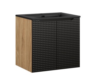 Comad Závěsná skříňka Luxor Black Sky II se zápustným umyvadlem 60 cm černá/dub olejovaný
