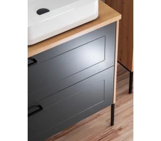 Comad Závěsná skříňka Madera se zápustným umyvadlem 60 cm grafitová/dub artisan
