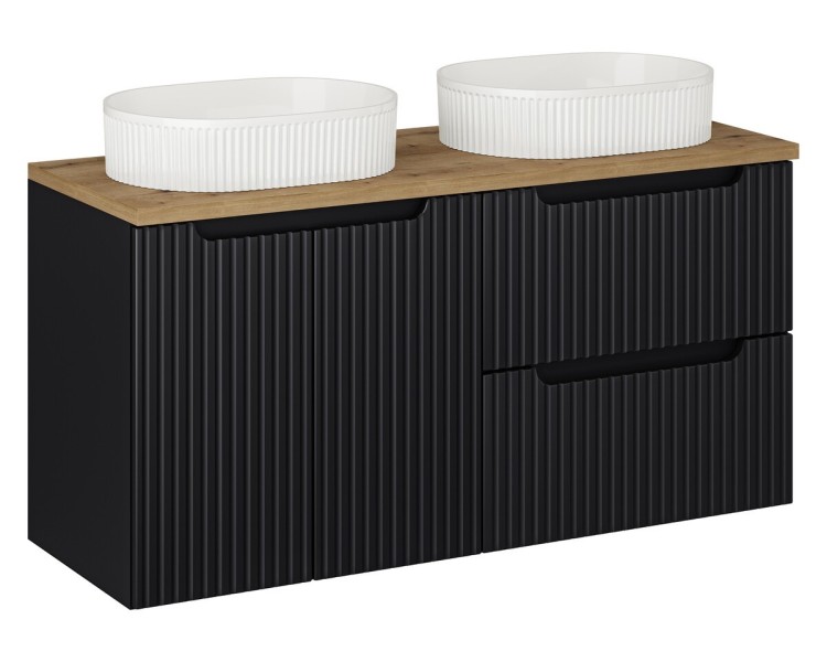 Comad Závěsná skříňka Nova Black Beyond s deskou a umyvadlem 120 cm černá/dub evoke