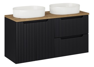 Comad Závěsná skříňka Nova Black Beyond s deskou a umyvadlem 120 cm černá/dub evoke