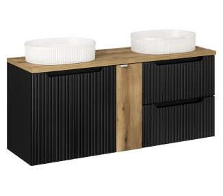 Comad Závěsná skříňka Nova Black Beyond s deskou a umyvadly 140 cm černá/dub evoke