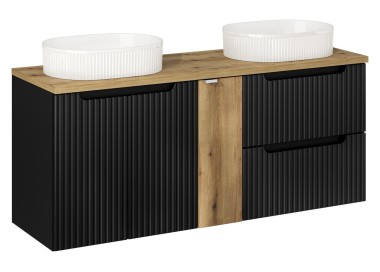 Comad Závěsná skříňka Nova Black Beyond s deskou a umyvadly 140 cm černá/dub evoke