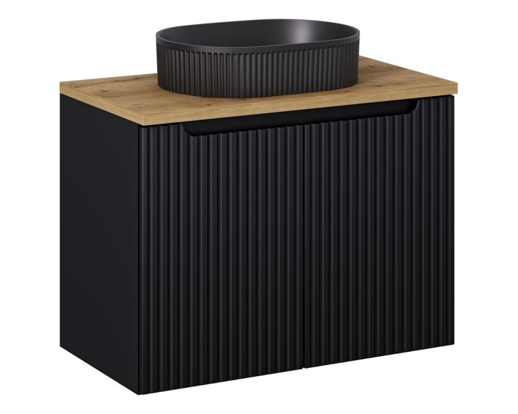 Comad Závěsná skříňka Nova Black II s deskou a umyvadlem 80 cm černá/dub evoke