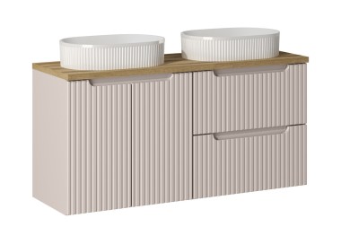 Comad Závěsná skříňka Nova Cashmere Beyond s deskou a umyvadly 120 cm kašmírová/dub evoke