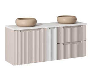 Comad Závěsná skříňka Nova Cashmere Wiki s deskou a umyvadly 120 cm bílá/kašmír