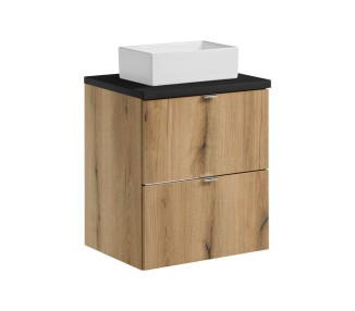 Comad Závěsná skříňka Nova Oak Gaja I s deskou a umyvadlem 50 cm dub coast evoke/černá