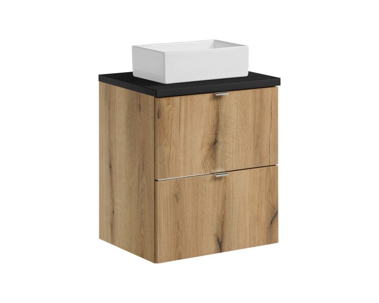 Comad Závěsná skříňka Nova Oak Gaja I s deskou a umyvadlem 50 cm dub coast evoke/černá