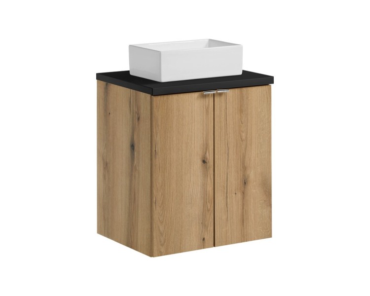 Comad Závěsná skříňka Nova Oak Gaja II s deskou a umyvadlem 50 cm dub coast evoke/černá