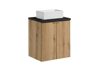 Comad Závěsná skříňka Nova Oak Gaja II s deskou a umyvadlem 50 cm dub coast evoke/černá