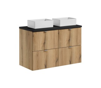 Comad Závěsná skříňka Nova Oak Gaja s deskou a umyvadly 100 cm dub evoke/černá