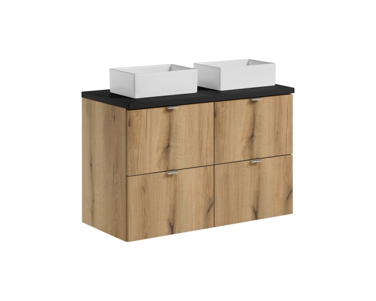 Comad Závěsná skříňka Nova Oak Gaja s deskou a umyvadly 100 cm dub evoke/černá