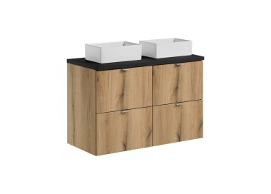 Comad Závěsná skříňka Nova Oak Gaja s deskou a umyvadly 100 cm dub evoke/černá