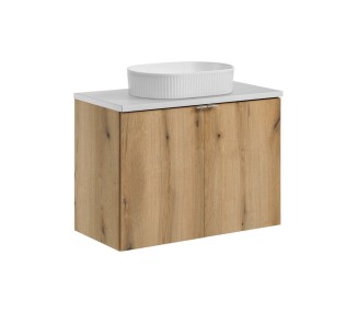 Comad Závěsná skříňka Nova Oak II s deskou a umyvadlem 80 cm dub coast evoke/bílá