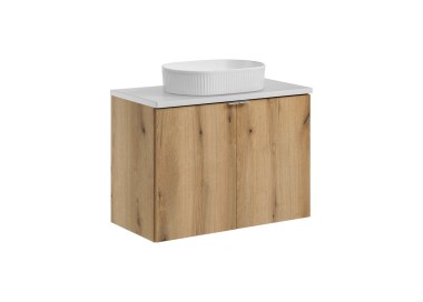 Comad Závěsná skříňka Nova Oak II s deskou a umyvadlem 80 cm dub coast evoke/bílá