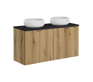 Comad Závěsná skříňka Nova Oak s deskou a umyvadly 120 cm dub evoke/černá