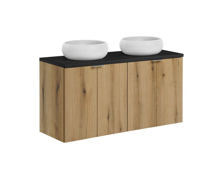 Comad Závěsná skříňka Nova Oak s deskou a umyvadly 120 cm dub evoke/černá