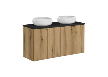 Comad Závěsná skříňka Nova Oak s deskou a umyvadly 120 cm dub evoke/černá