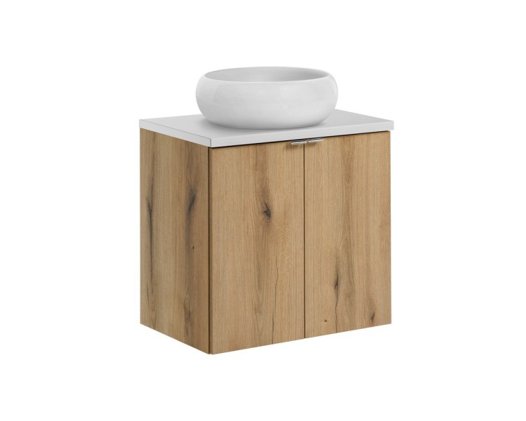 Comad Závěsná skříňka Nova Oak Wiki II s deskou a umyvadlem 60 cm dub evoke/bílá