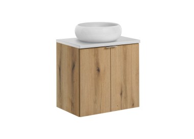 Comad Závěsná skříňka Nova Oak Wiki II s deskou a umyvadlem 60 cm dub evoke/bílá