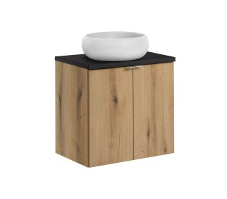 Comad Závěsná skříňka Nova Oak Wiki II s deskou a umyvadlem 60 cm dub evoke/černá