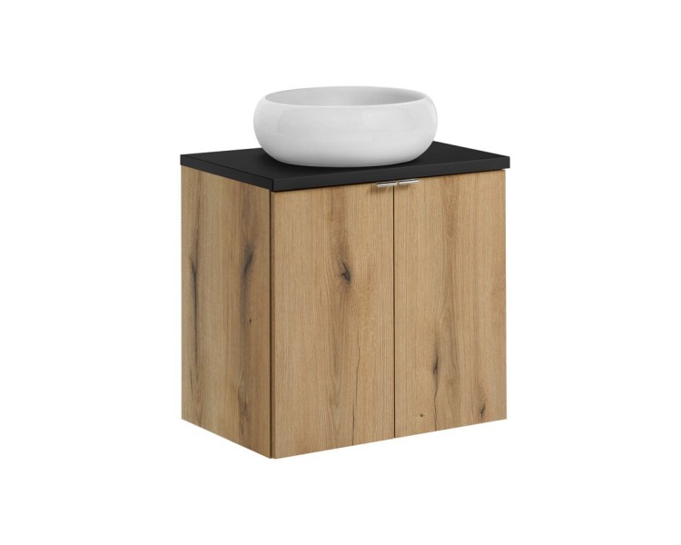 Comad Závěsná skříňka Nova Oak Wiki II s deskou a umyvadlem 60 cm dub evoke/černá