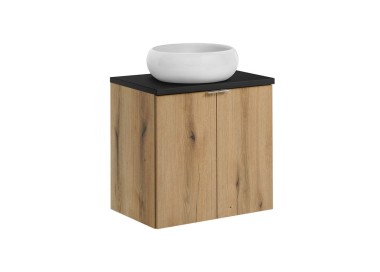 Comad Závěsná skříňka Nova Oak Wiki II s deskou a umyvadlem 60 cm dub evoke/černá