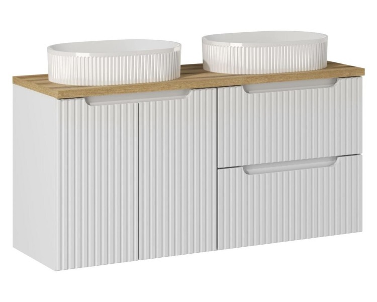 Comad Závěsná skříňka Nova White Beyond s deskou a umyvadly 120 cm bílá/dub evoke