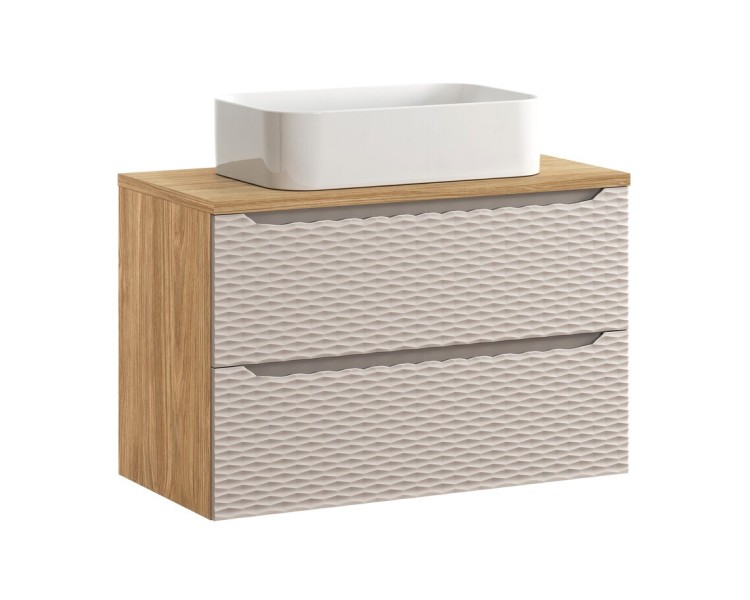 Comad Závěsná skříňka Ocean I s deskou a umyvadlem 90 cm dub olejovaný/béžová