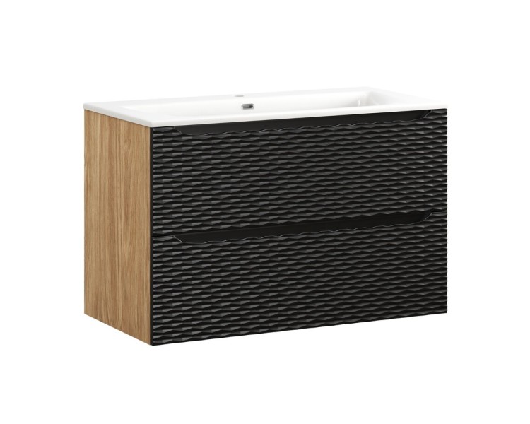 Comad Závěsná skříňka Ocean I se zápustným umyvadlem 90 cm černá/dub olejovaný