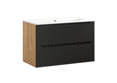 Comad Závěsná skříňka Ocean I se zápustným umyvadlem 90 cm černá/dub olejovaný