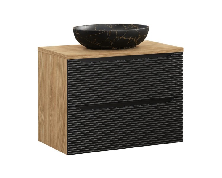 Comad Závěsná skříňka Ocean Mona s deskou a umyvadlem 80 cm černá/dub olejovaný