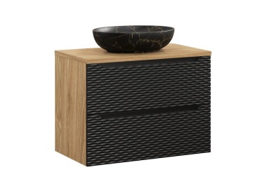 Comad Závěsná skříňka Ocean Mona s deskou a umyvadlem 80 cm černá/dub olejovaný