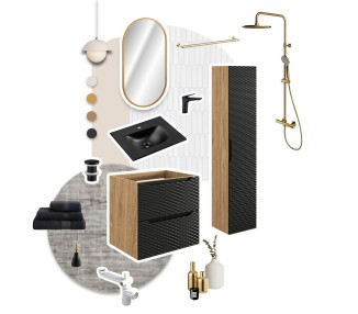 Comad Závěsná skříňka Ocean Mona s deskou a umyvadlem 80 cm černá/dub olejovaný