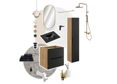Comad Závěsná skříňka Ocean Mona s deskou a umyvadlem 80 cm černá/dub olejovaný