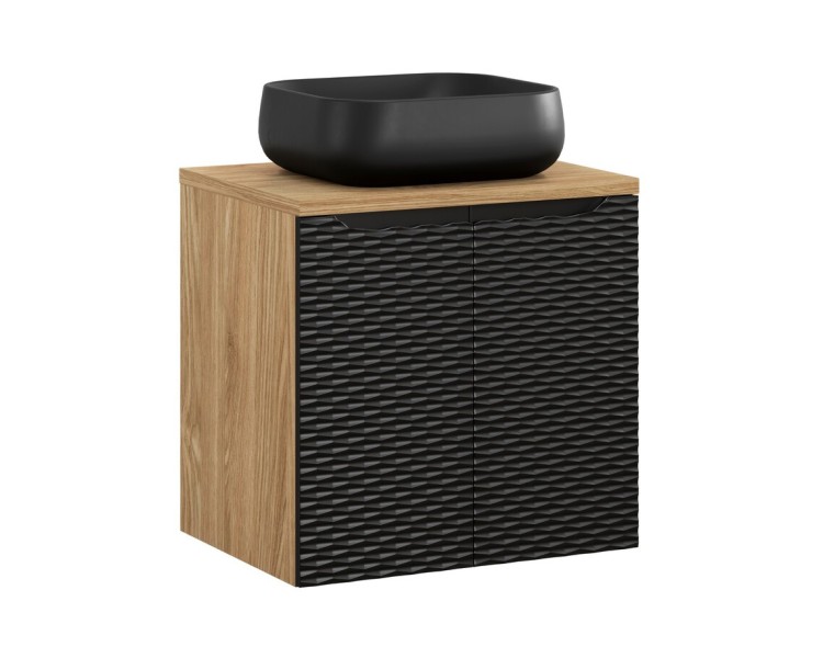 Comad Závěsná skříňka Ocean Nika I s deskou a umyvadlem 60 cm černá/dub olejovaný