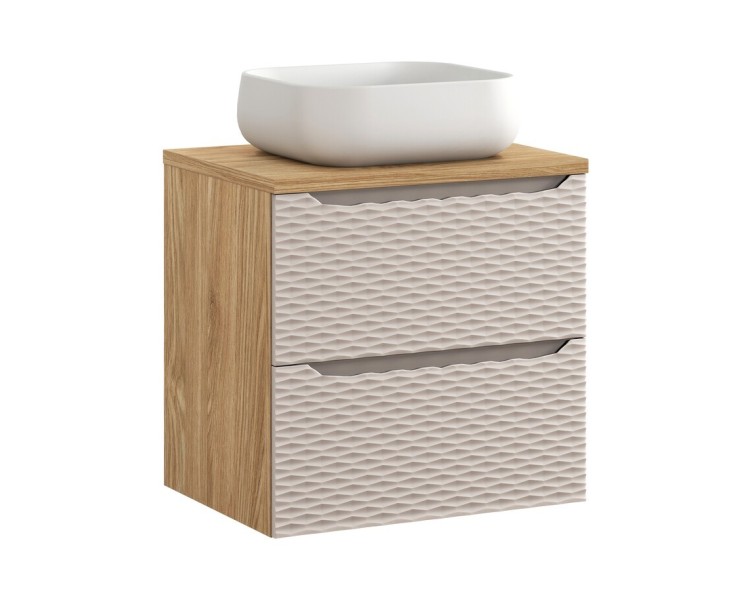 Comad Závěsná skříňka Ocean Nika s deskou a umyvadlem 60 cm béžová/dub olejovaný