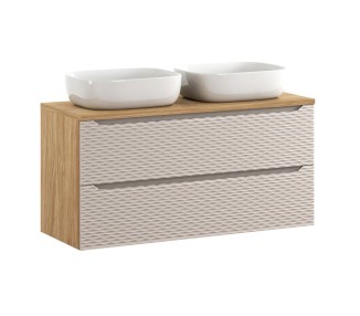 Comad Závěsná skříňka Ocean s deskou a umyvadly 120 cm dub olejovaný/béžová