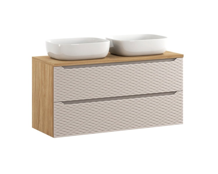Comad Závěsná skříňka Ocean s deskou a umyvadly 120 cm dub olejovaný/béžová