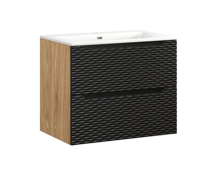Comad Závěsná skříňka Ocean se zápustným umyvadlem 70 cm černá/dub olejovaný